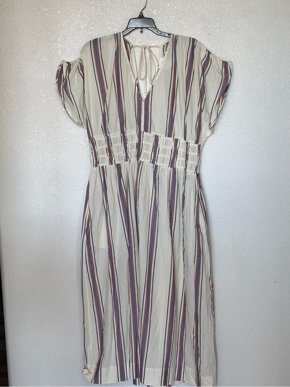LOFT Beach NEW Long Striped Smocked Waist Dress Coastal Boho 100% Cotton XL
